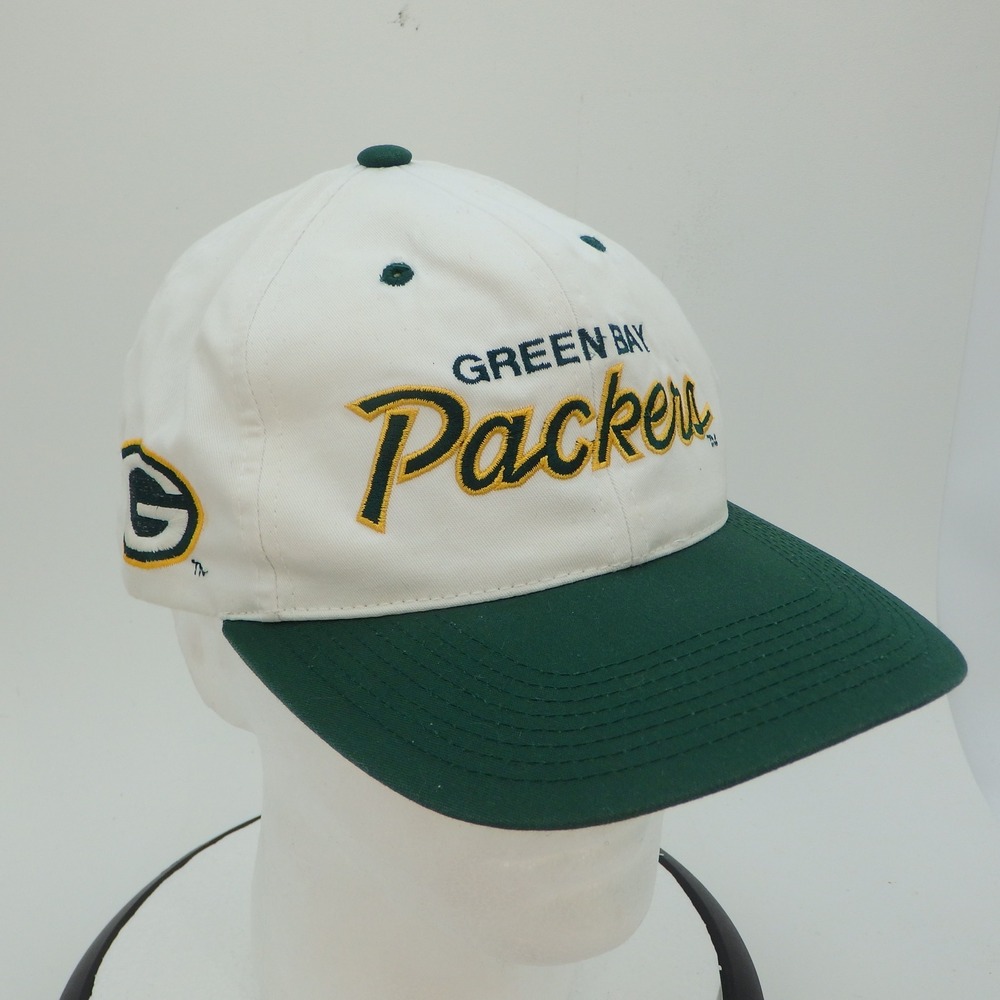 Green Bay Packers Baseball Cap White Green Snap Back Script Sports Specialties - Picture 8 of 15